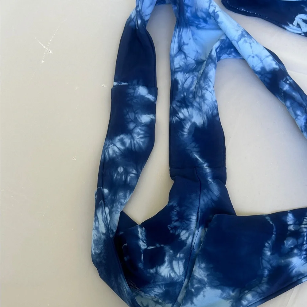 Frankie's Bikinis Light Blue and Navy Tie-Dye Crop Bikini Set